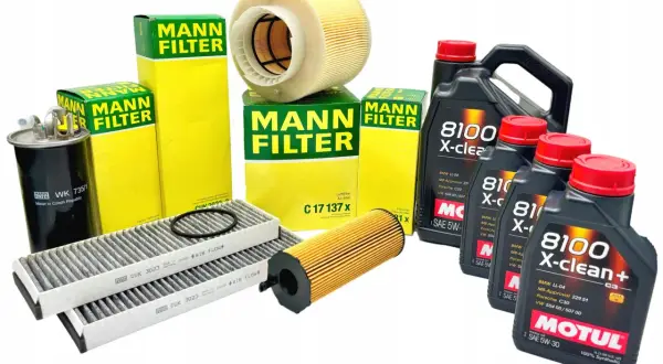 Zestaw filtrów Mann i oleju Motul 5W30 do silników Diesla z DPF.